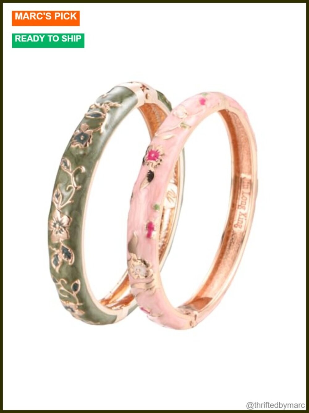2 Pcs Enameled Bangle Bracelets Set - Butterfly Flowers Cloisonne Cuff Gift Box